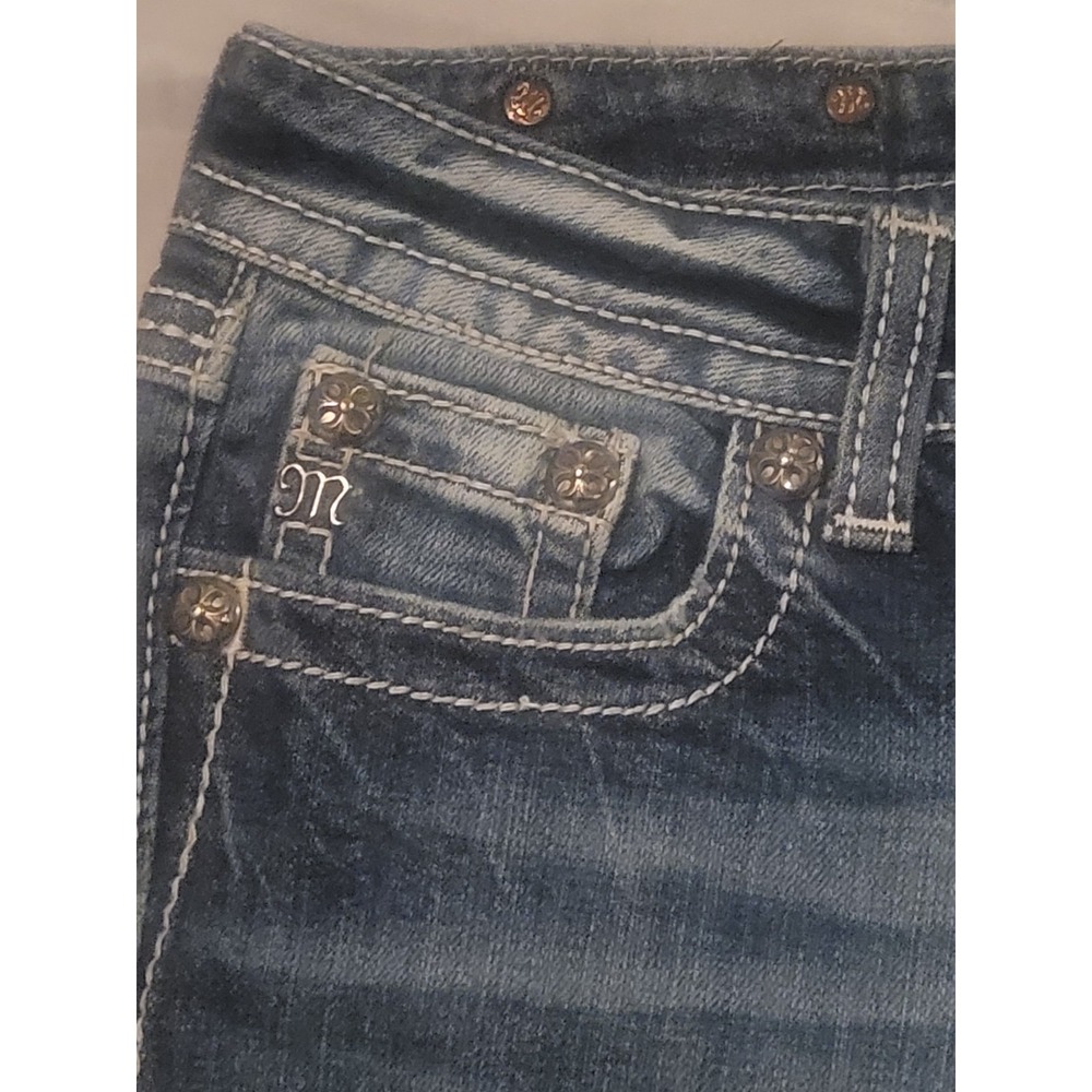 MISS ME Denim Women's 29 JE048C6‎ Crop Embroidered Thick Stitch Blue Jeans - Picture 7 of 15